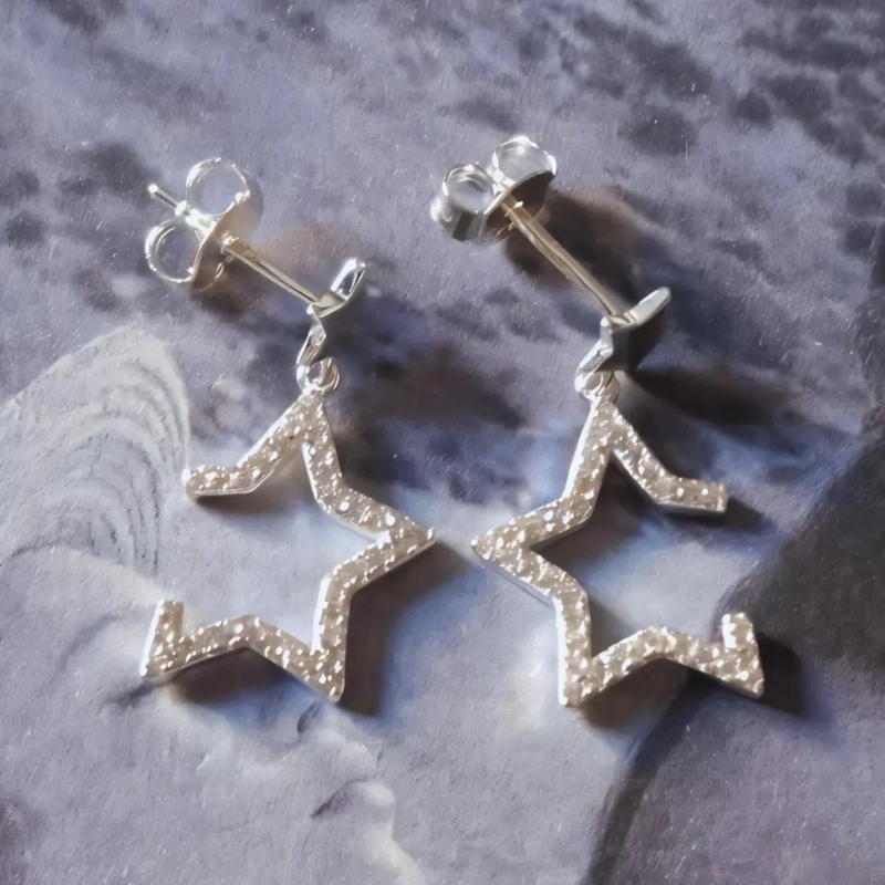 AROS DE PLATA 925 CON DISEÑO DE ESTRELLAS Y CIRCONES - 4
