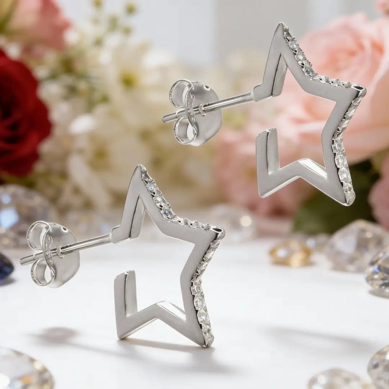 AROS DE PLATA 925 CON DISEÑO DE ESTRELLAS Y CIRCONES - 5