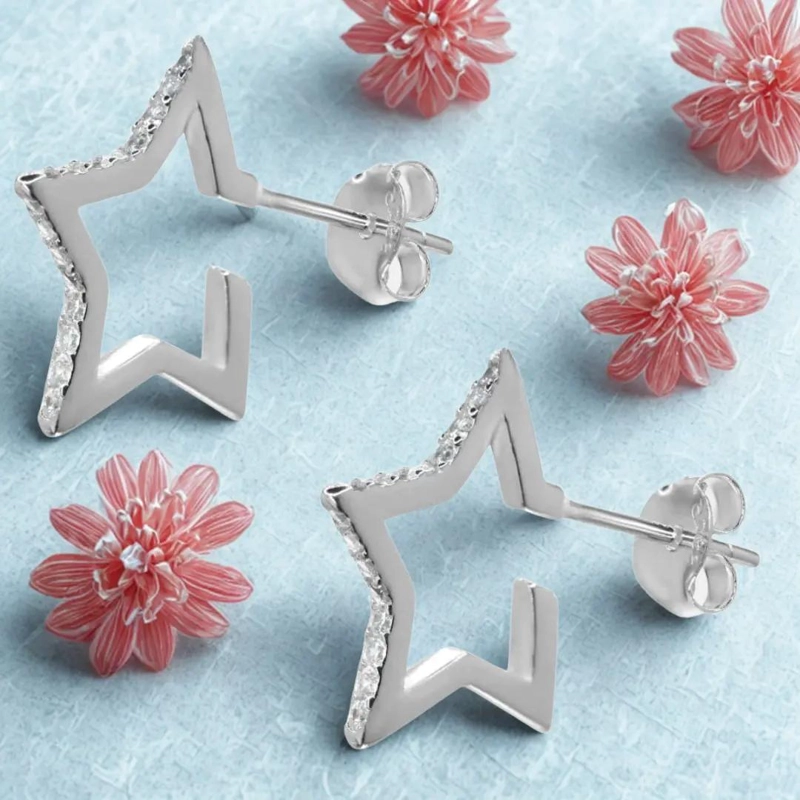 AROS DE PLATA 925 CON DISEÑO DE ESTRELLAS Y CIRCONES - 6