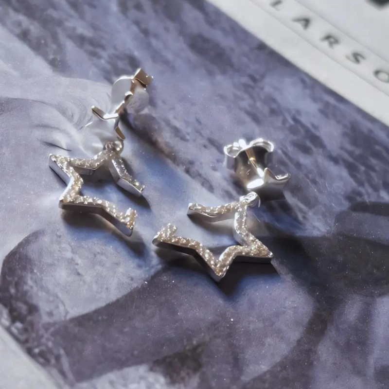 AROS DE PLATA 925 CON DISEÑO DE ESTRELLAS Y CIRCONES - 7