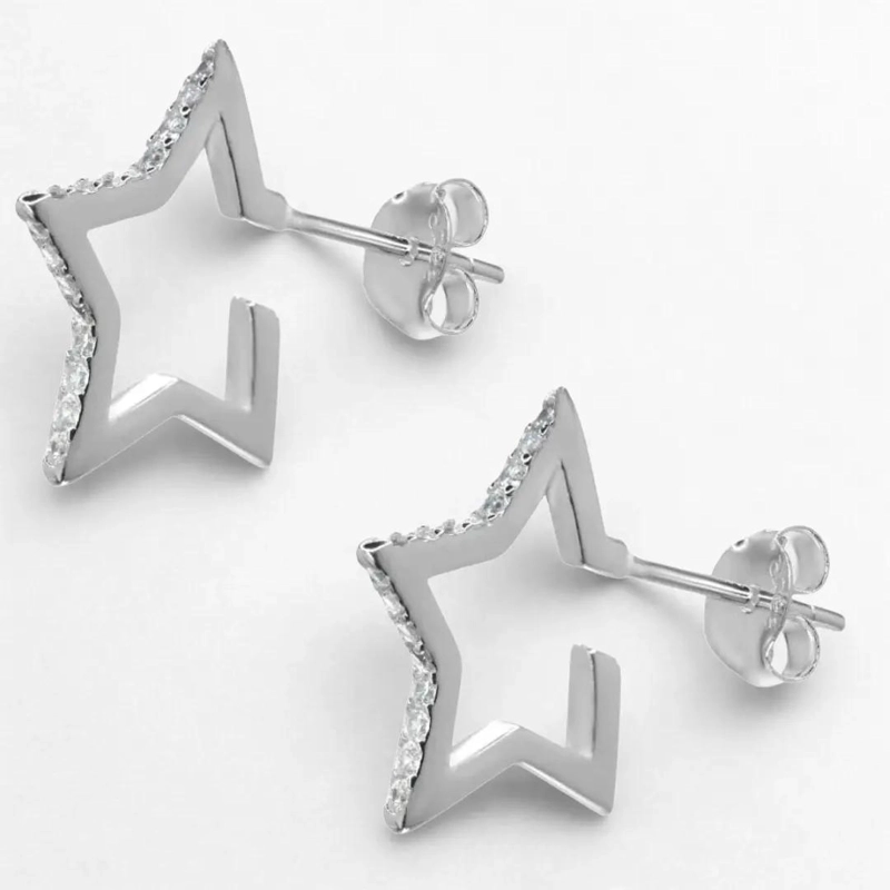 AROS DE PLATA 925 CON DISEÑO DE ESTRELLAS Y CIRCONES - 9