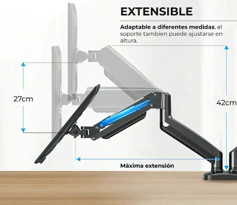 SOPORTE DE MESA DOBLE PARA MONITORES CON BRAZOS AJUSTABLES - 3