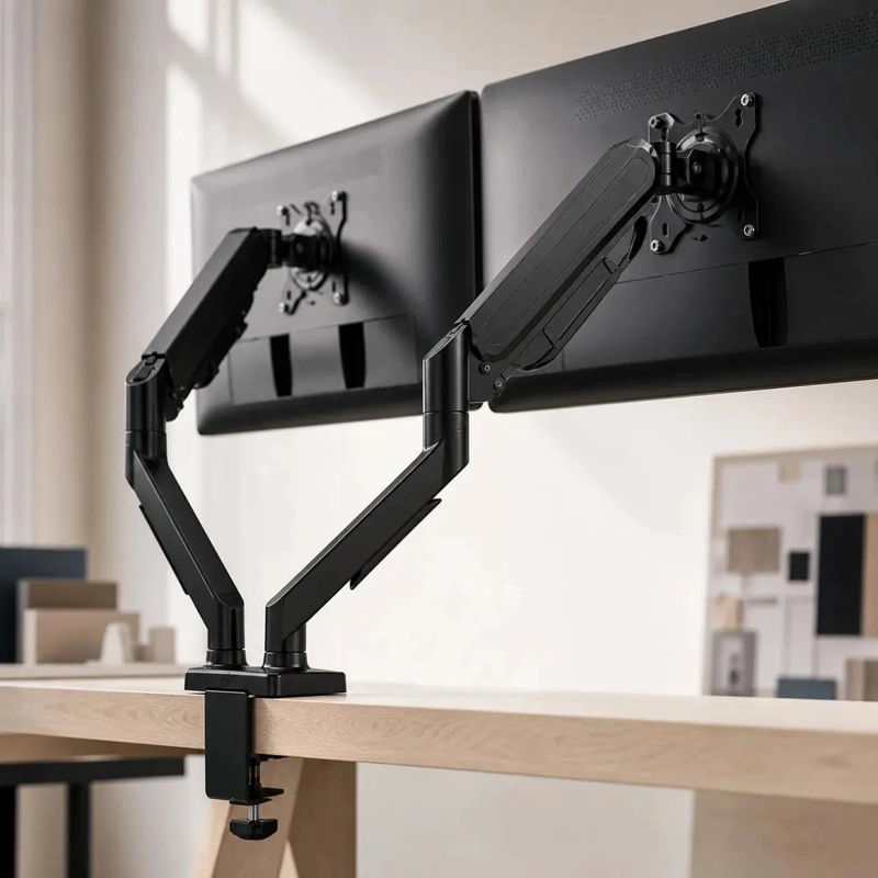 SOPORTE DE MESA DOBLE PARA MONITORES CON BRAZOS AJUSTABLES - 5
