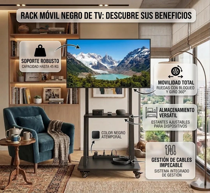 SOPORTE MOVIL PARA TELEVISORES DE 32 A 75 PULGADAS CON RUEDAS - 5
