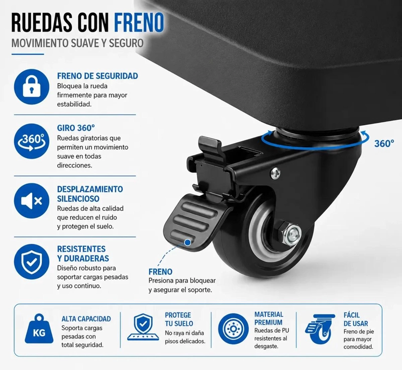 SOPORTE PEDESTAL MOVIL PARA TV CON RUEDAS DE 32 A 75 PULGADAS - 5