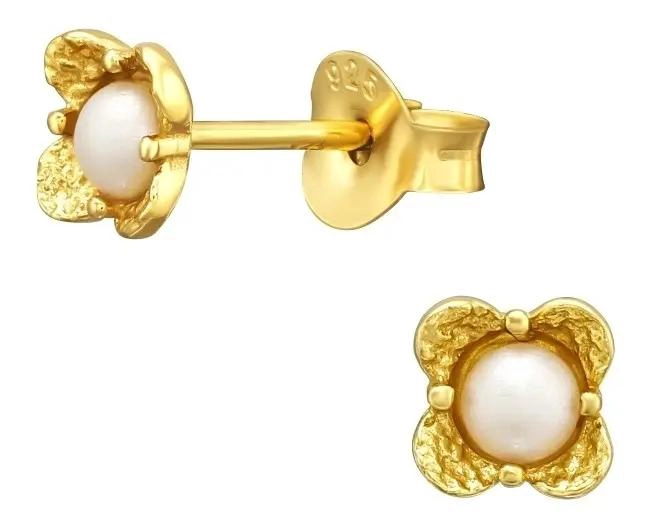 AROS MINI FLOR CON PERLA EN BAÑO DE ORO PARA ARETES - 1