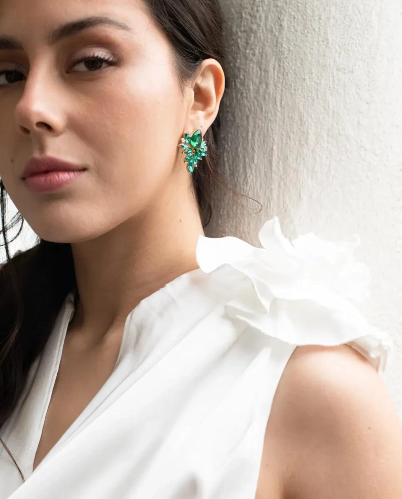 AROS DE FANTASIA CON CIRCONES VERDES Y STRASS BRILLANTES - 1