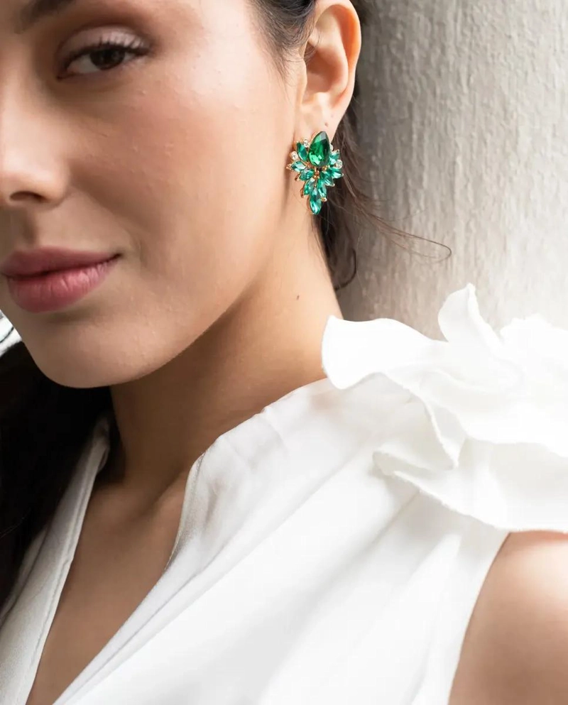 AROS DE FANTASIA CON CIRCONES VERDES Y STRASS BRILLANTES - 2