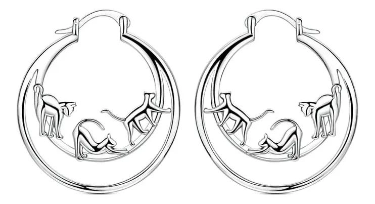 AROS DE PLATA 925 CON DISEÑO DE GATITOS ELEGANTES - 1