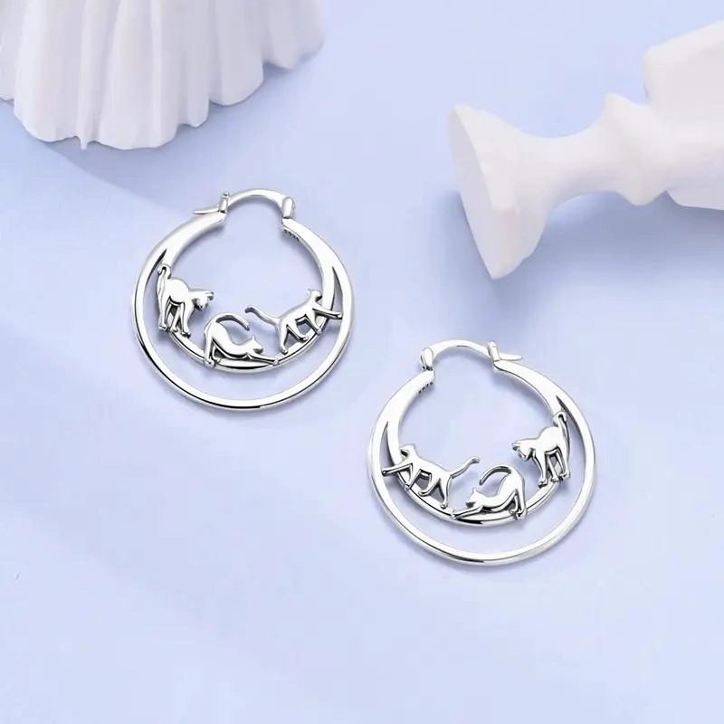 AROS DE PLATA 925 CON DISEÑO DE GATITOS ELEGANTES - 2