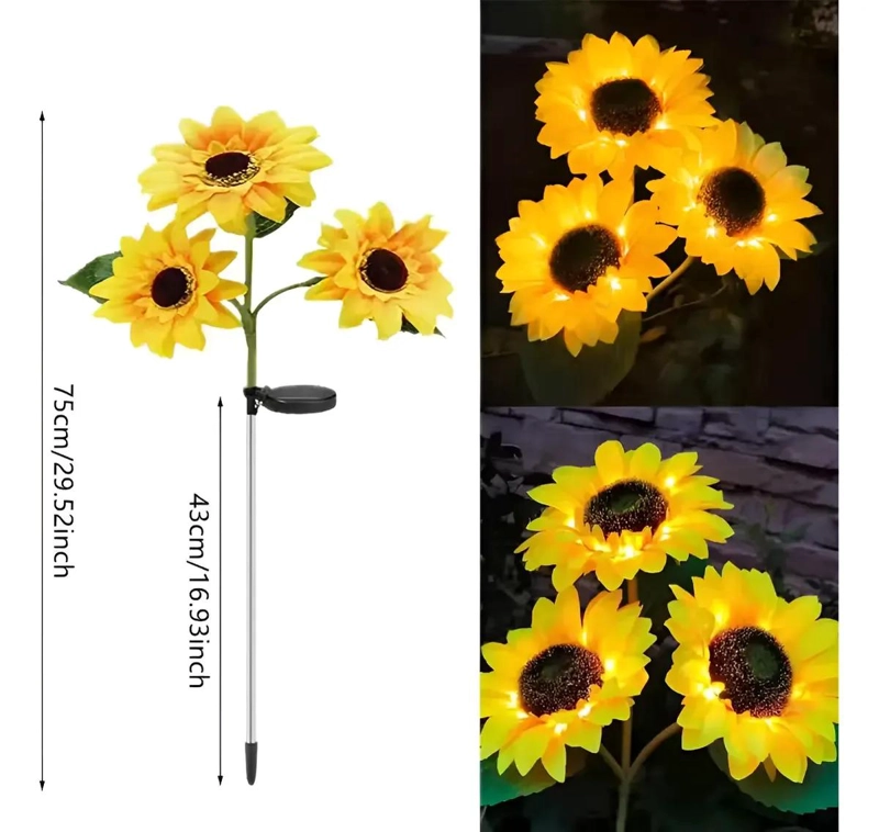 PACK DE 2 ESTACAS DECORATIVAS GIRASOL SOLAR DE 75 CM - 1