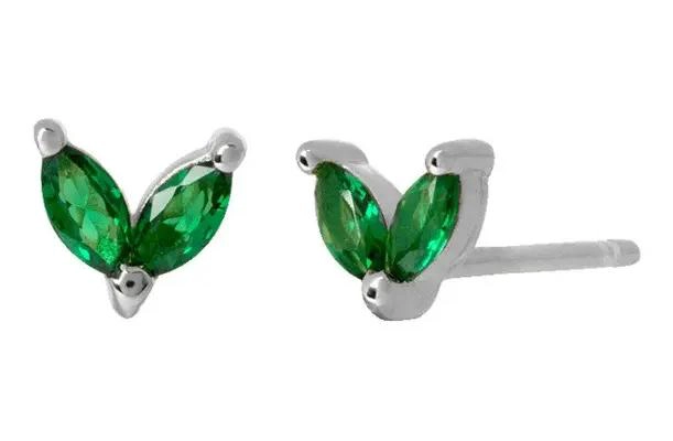 MINI AROS PUNTOS DE LUZ EN PLATA 925 CON ESMERALDA VERDE - 1