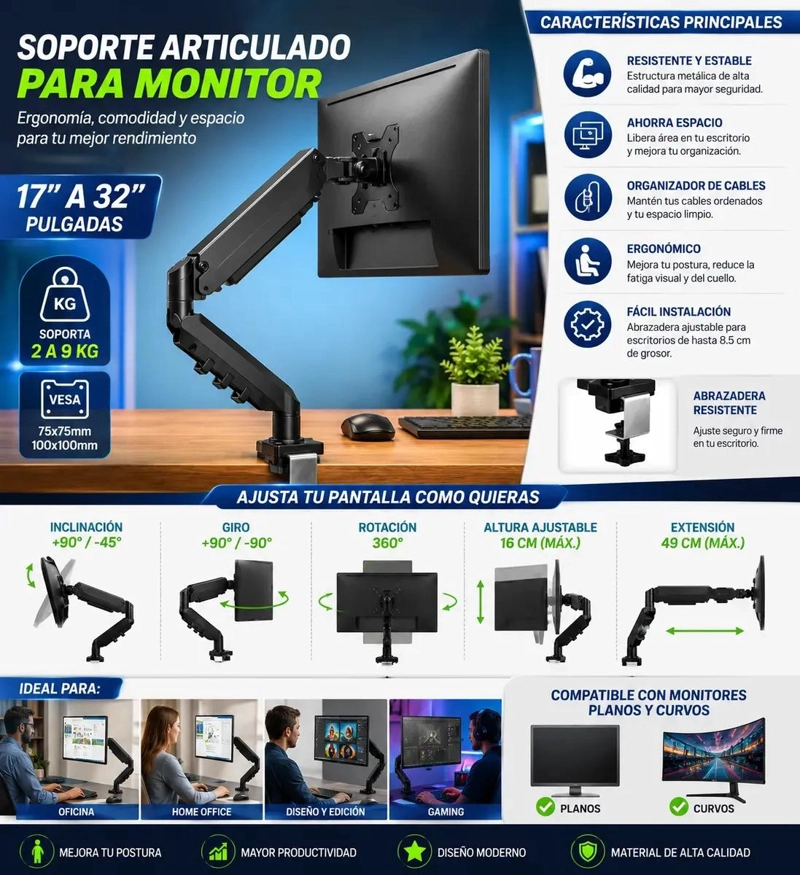 SOPORTE ARTICULADO PARA MONITOR DE 17 A 32 PULGADAS - 2