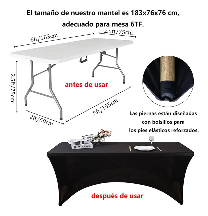 MANTEL ELASTICO DE POLIE STER PARA MESA PLEGABLE 1.80 M - 2