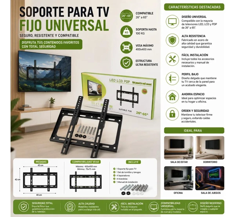 SOPORTE FIJO PARA TELEVISORES DE 26 A 63 PULGADAS - 2