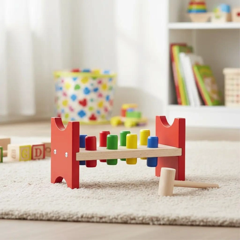 BANCO DE HERRAMIENTAS DE MADERA PARA NIÑOS CON MARTILLO - 1