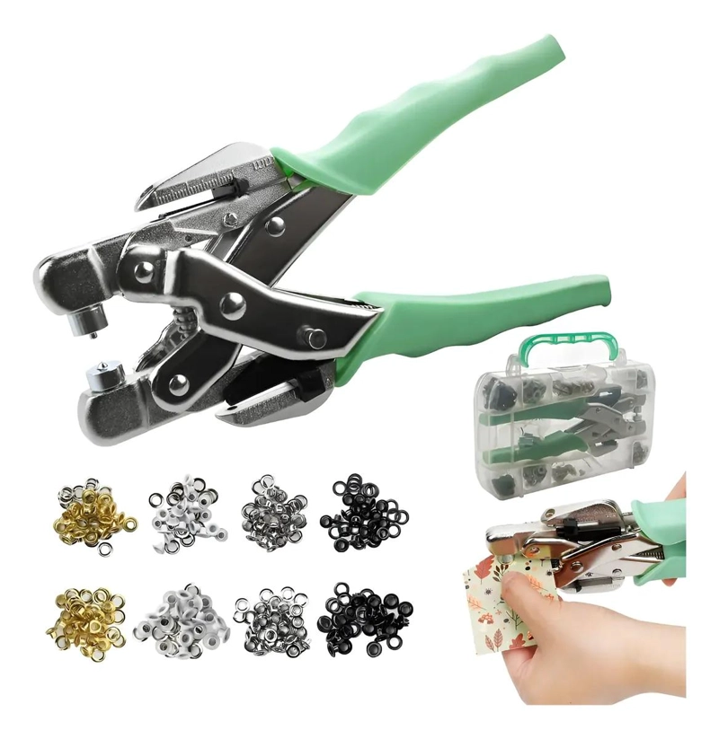 KIT DE REMACHADORA Y PERFORADORA CON 160 OJETILLOS DE COLORES - 1