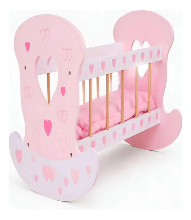 CUNA MECEDORA DE MADERA PARA MUÑECAS CON DISEÑO CLASICO - 6