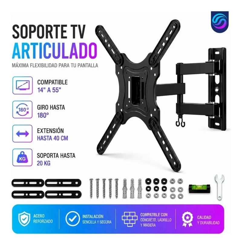 SOPORTE DE PARED ARTICULADO PARA TELEVISORES DE 14 A 55 PULGADAS - 10
