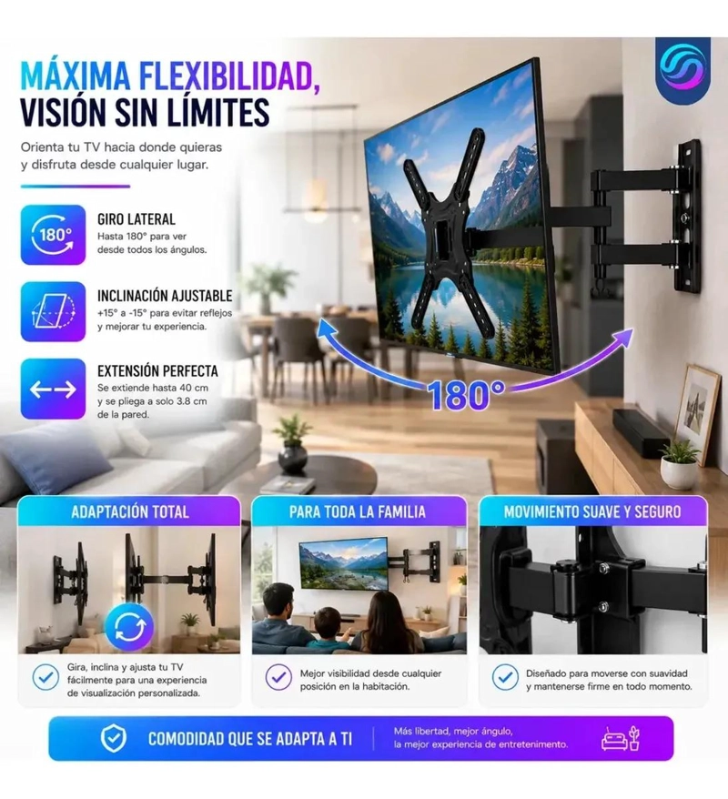 SOPORTE DE PARED ARTICULADO PARA TELEVISORES DE 14 A 55 PULGADAS - 5