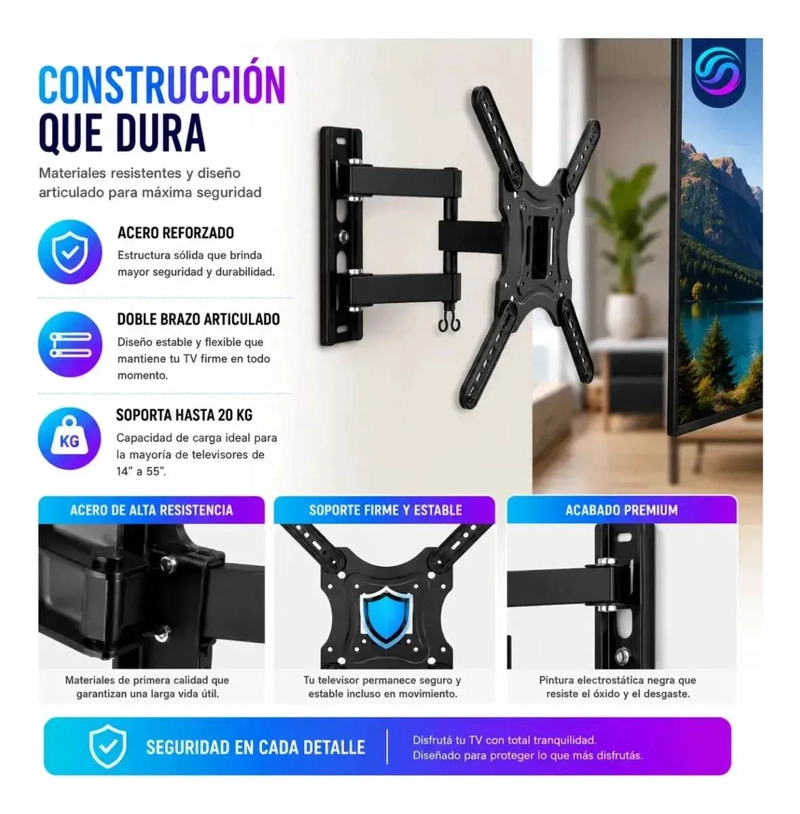 SOPORTE DE PARED ARTICULADO PARA TELEVISORES DE 14 A 55 PULGADAS - 8