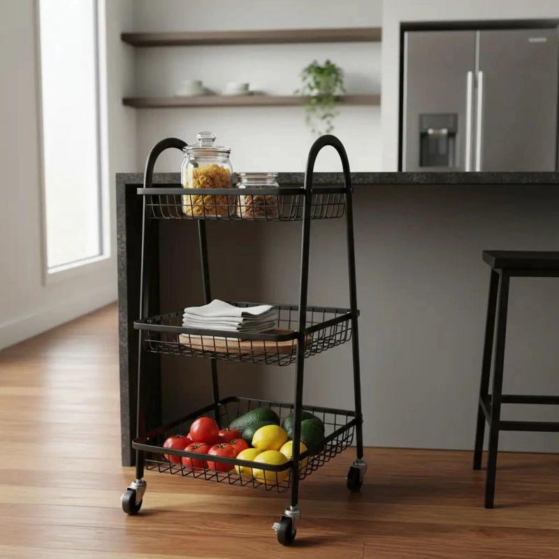 CESTA ORGANIZADORA MOVIL METALICA DE 3 NIVELES PARA COCINA - 1