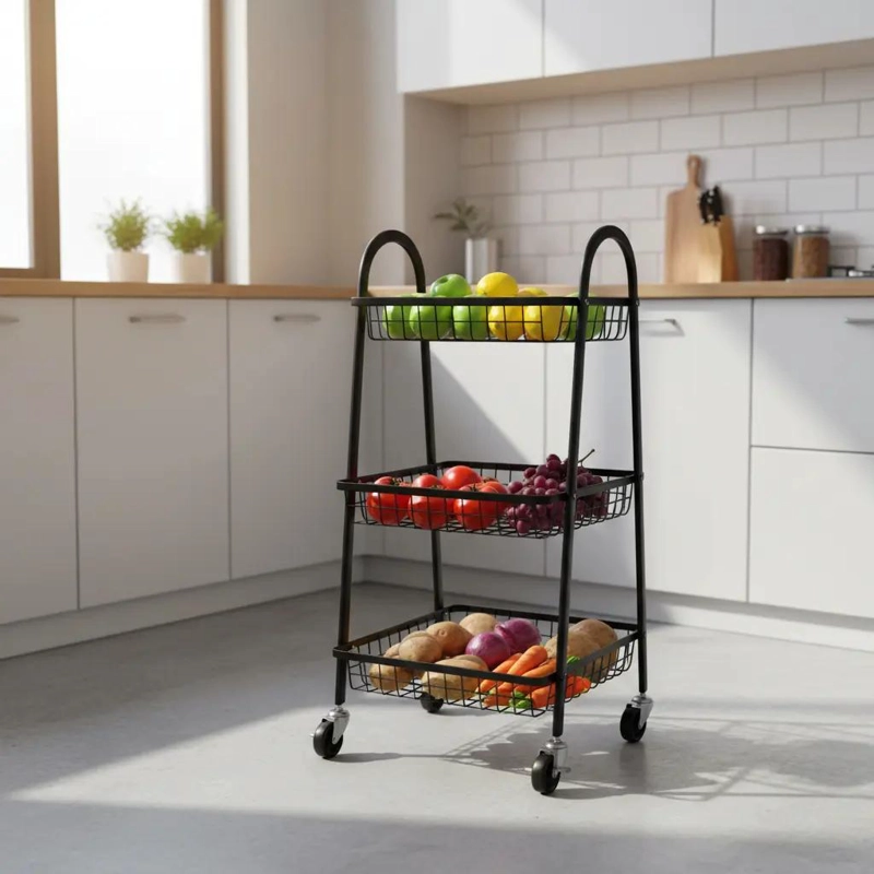 CESTA ORGANIZADORA MOVIL METALICA DE 3 NIVELES PARA COCINA - 2