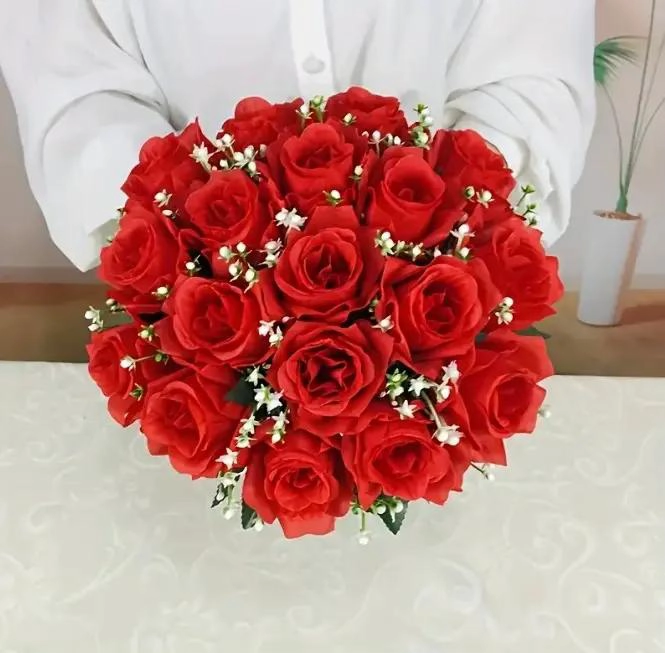 RAMO FRONDOSO DE 18 ROSAS VIVAS PARA DECORACION ELEGANTE - 1