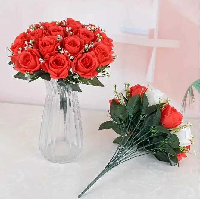 RAMO FRONDOSO DE 18 ROSAS VIVAS PARA DECORACION ELEGANTE - 3