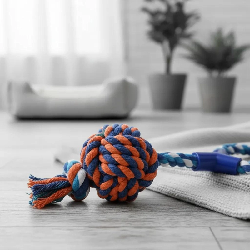 JUGUETE INTERACTIVO PARA PERROS CON CUERDA Y PELOTA - 4