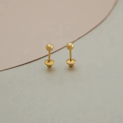 ARETES TOPO BALIN 4 MM ORO LAMINADO 18K ELEGANTES - 3