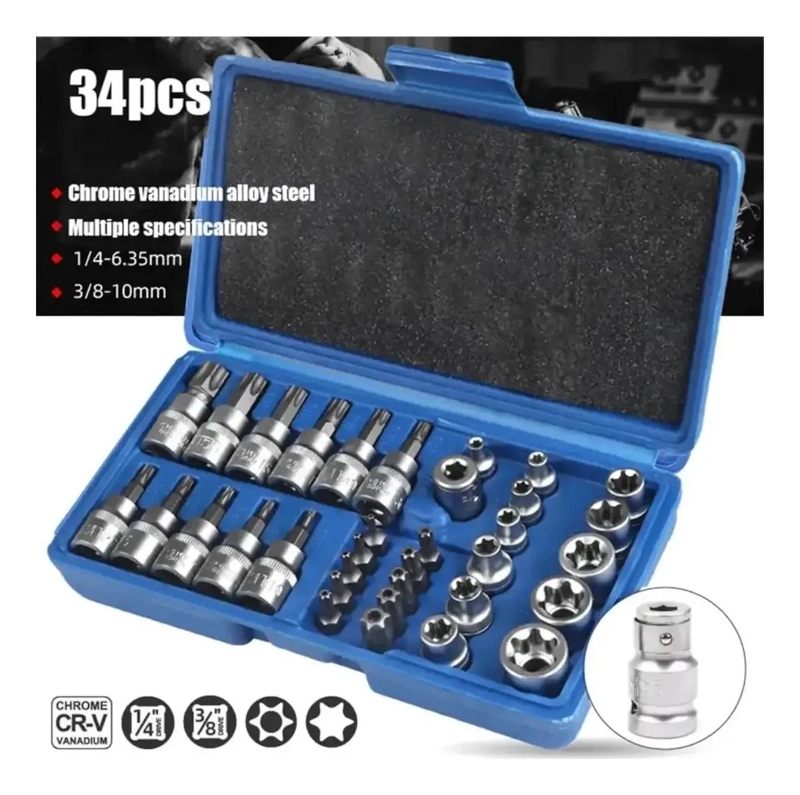 JUEGO DE DADOS TORX 34 PIEZAS ESTRELLA HEMBRA MACHO - 7