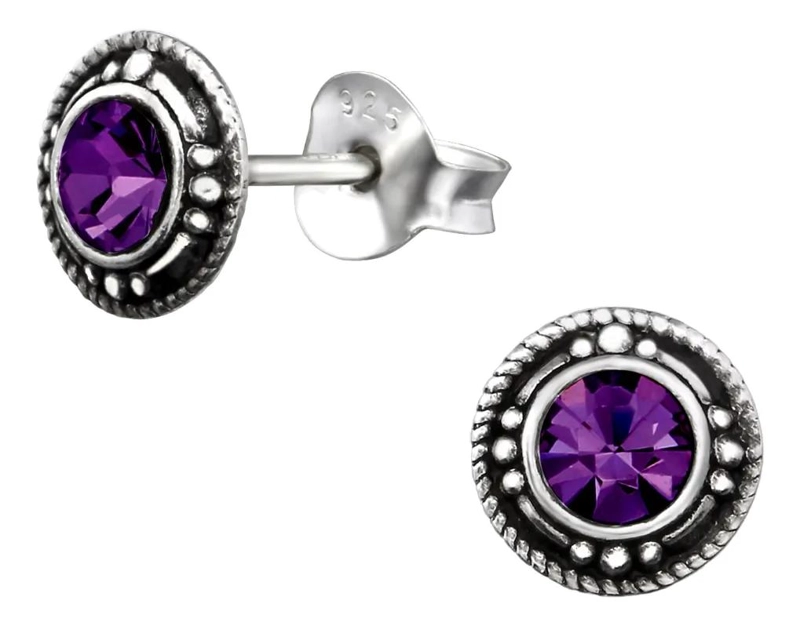 PENDIENTES REDONDOS DE PLATA CON CRISTALES BRILLANTES - 2