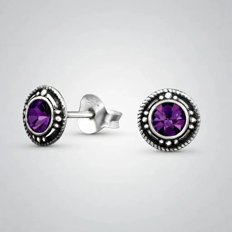 PENDIENTES REDONDOS DE PLATA CON CRISTALES BRILLANTES - 4