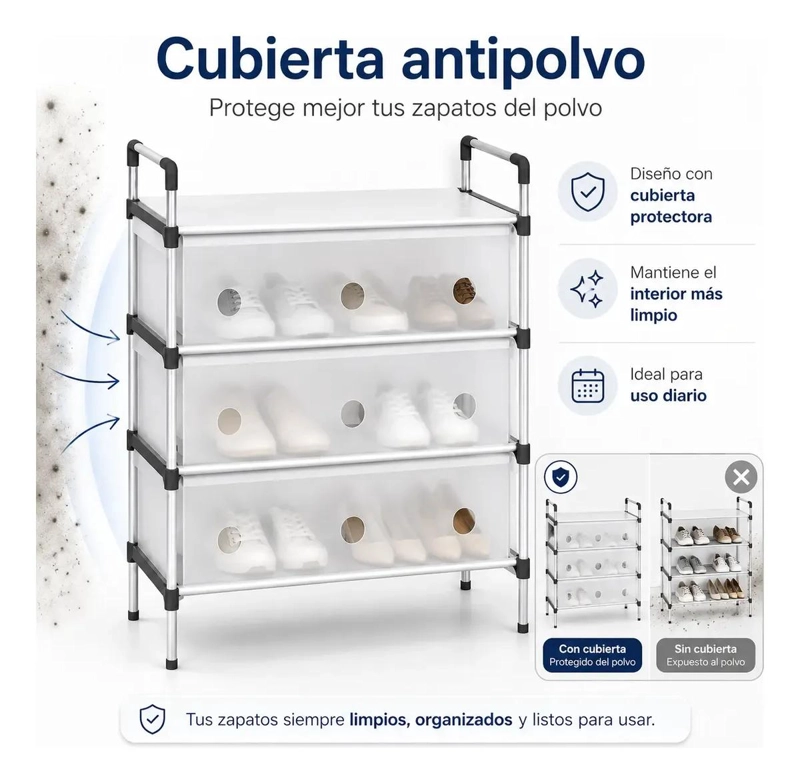 ZAPATERO ORGANIZADOR DE 4 NIVELES CON TAPA TRANSPARENTE - 2