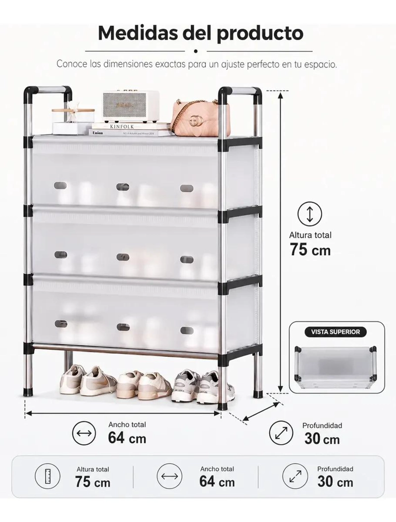 ZAPATERO ORGANIZADOR DE 4 NIVELES CON TAPA TRANSPARENTE - 3
