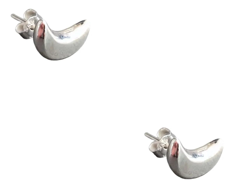 AROS DE PLATA 925 EN FORMA DE MEDIA LUNA CON CAJA REGALO - 1