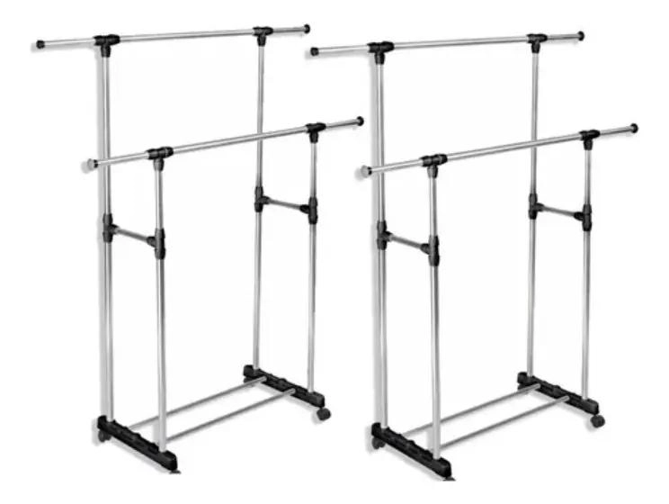 PERCHERO COLGADOR METALICO DOBLE PARA ROPA CON RUEDAS - 1