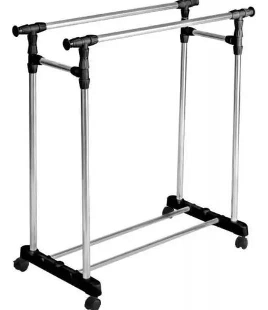 PERCHERO COLGADOR METALICO DOBLE PARA ROPA CON RUEDAS - 2