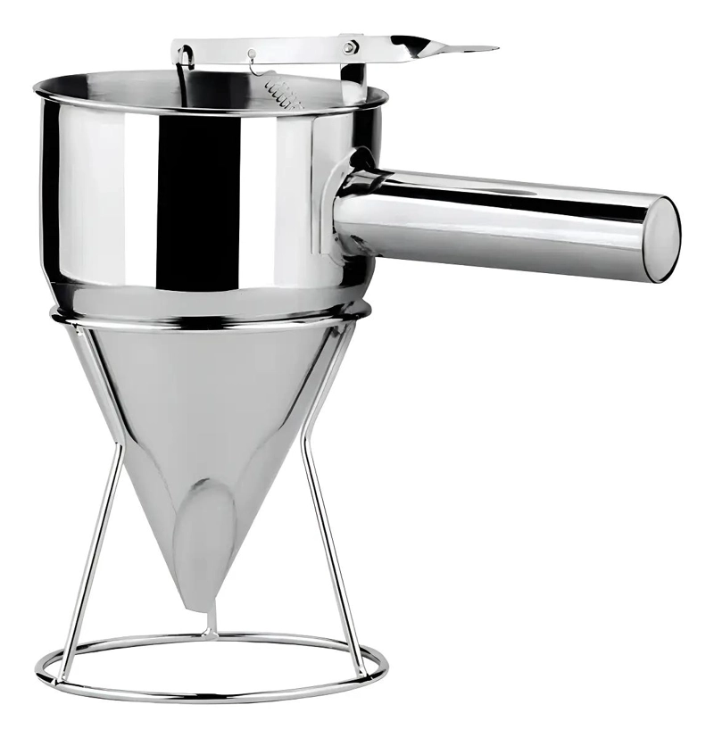 EMBUDO DOSIFICADOR DE ACERO INOXIDABLE 750ML CON SOPORTE PARA REPOSTERIA - 1