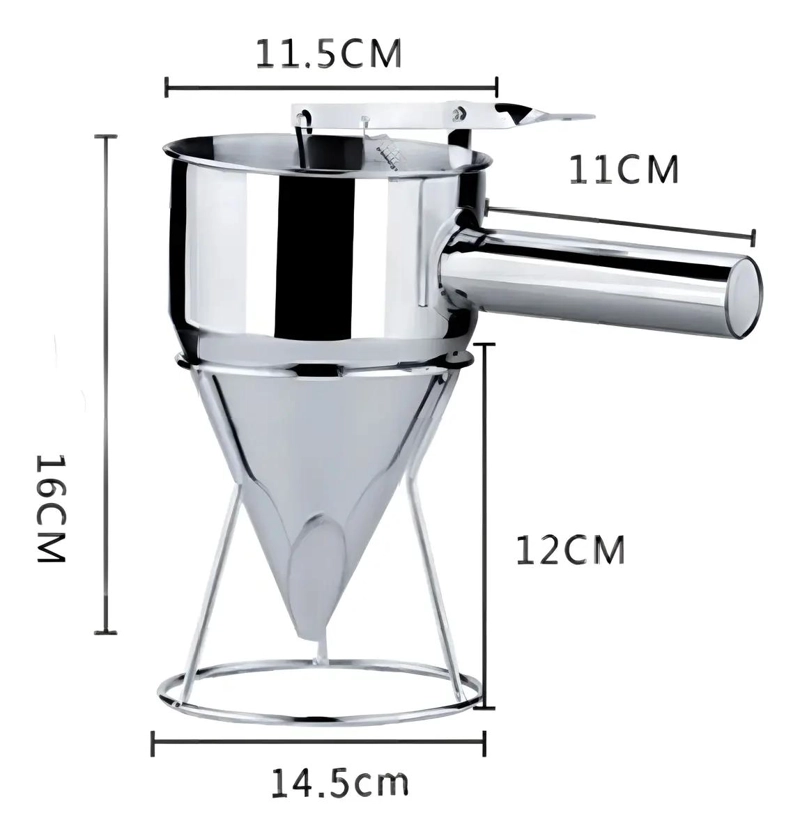EMBUDO DOSIFICADOR DE ACERO INOXIDABLE 750ML CON SOPORTE PARA REPOSTERIA - 4