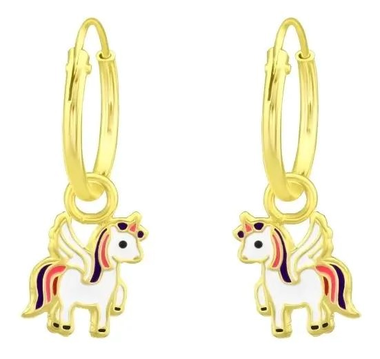 AROS DORADOS CON COLGANTE DE UNICORNIO PARA NIÑA - 1