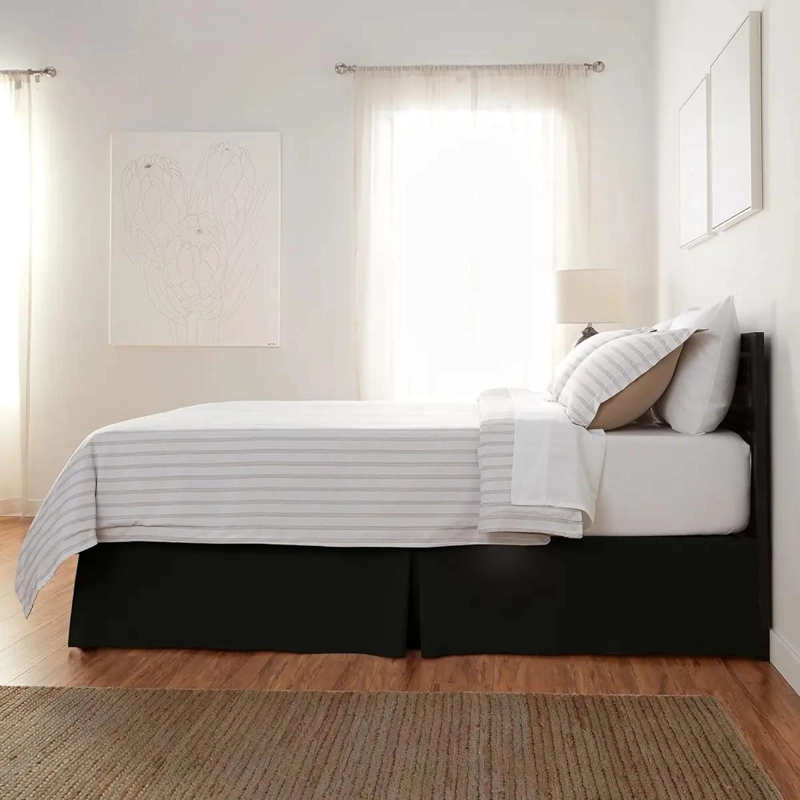 FALDON DE CAMA LISO PARA 1.5 PLAZAS EN COLOR NEGRO - 1
