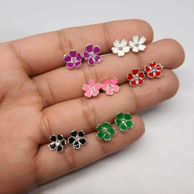 AROS FLOR ESMALTADOS DE PLATA 925 CON DISEÑO ELEGANTE - 4