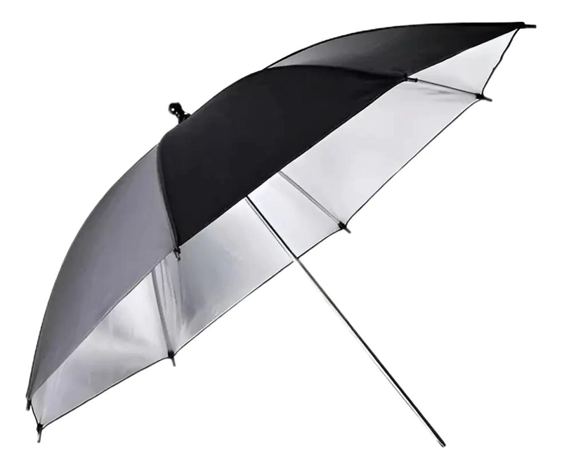 PARAGUAS FOTOGRAFICO NEGRO Y PLATA DE 84 CM PARA ESTUDIO - 1