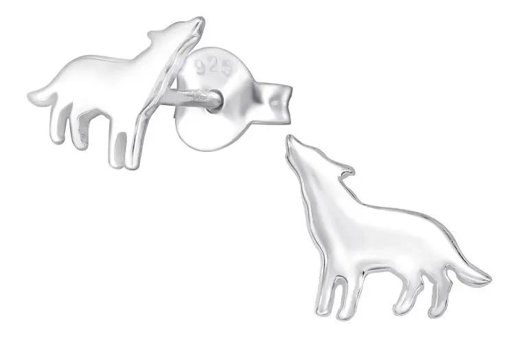AROS PEQUEÑOS DE PLATA 925 CON DISEÑO DE LOBO - 1