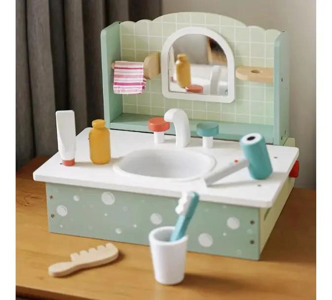 JUEGO DE TOCADOR Y LAVAMANOS DE MADERA PARA NIÑOS - 2