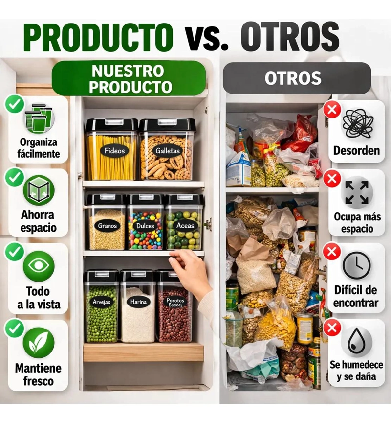 SET DE 7 FRASCOS ORGANIZADORES HERME TICOS PARA ALIMENTOS - 4