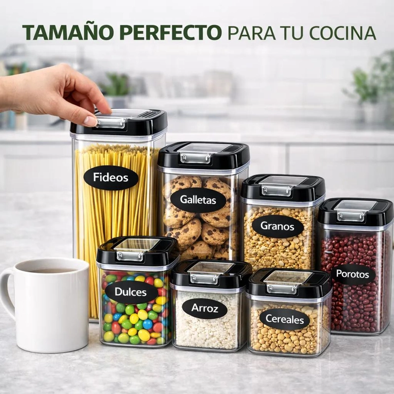 SET DE 7 FRASCOS ORGANIZADORES HERME TICOS PARA ALIMENTOS - 5