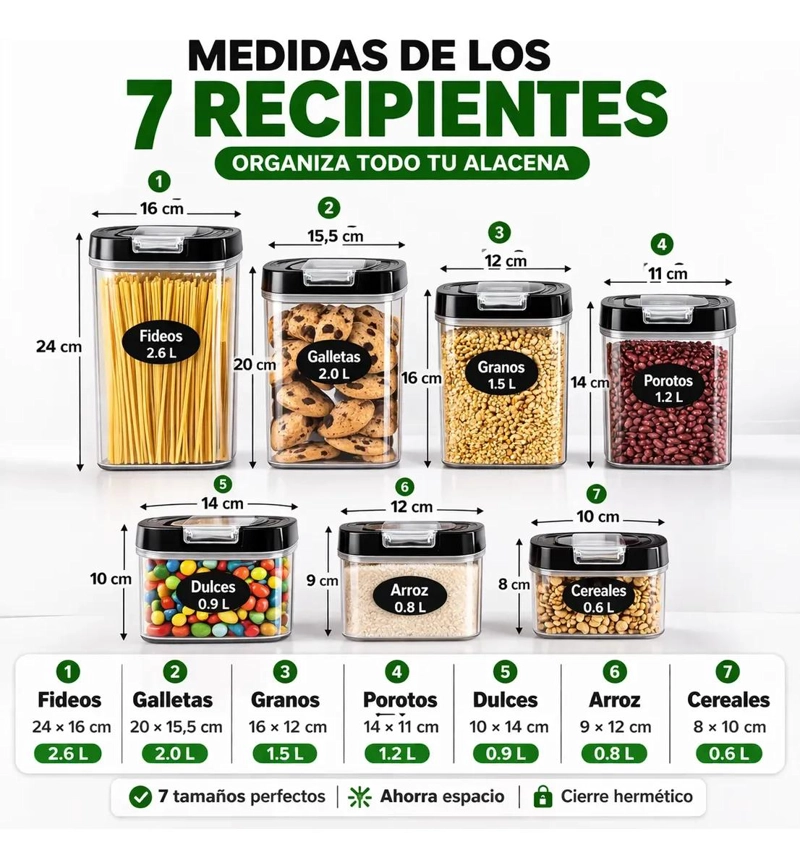 SET DE 7 FRASCOS ORGANIZADORES HERME TICOS PARA ALIMENTOS - 6